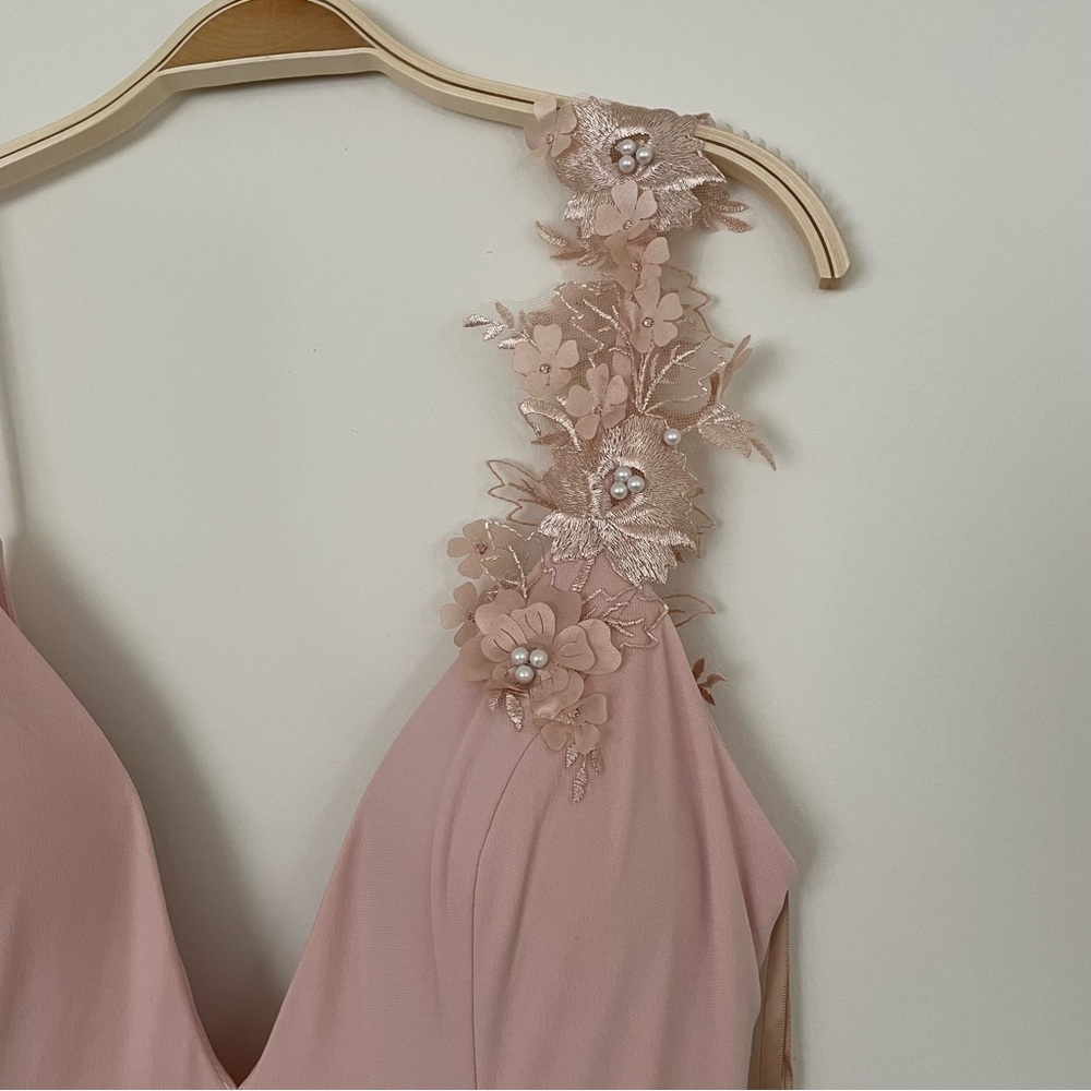 JOVANI 1074A BLUSH Plunge V-Neck Open Back Embellished Applique Dress Gown‎ 10 - Picture 9 of 16